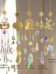 1 件水晶捕夢網裝飾,附女巫、蝙蝠、南瓜、幽靈、貓設計,適合萬聖節派對裝飾