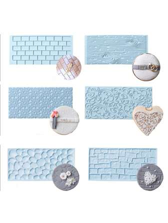 6 st, Plast Fondant Mat Tårtdekor Form , Slumpmässig Färg Bark Tegel Präglad Tårta gränsdekoration Form För bröllop Kaka