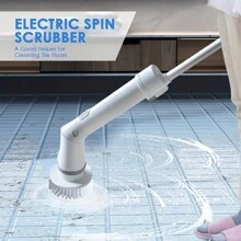 電動旋轉刷,具備兩種速度的電動浴室刷子,可調節伸縮手臂,6個可替換清潔刷頭,適用於浴室、浴缸、地磚等地面清潔刷子