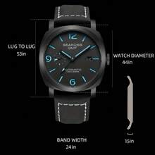 Seakoss男士 Gmt石英鍍膜潛水機械錶,超級發亮藍寶石海鷗2557自動機芯腕錶,日曆功能 - 藍色 - 查看 5