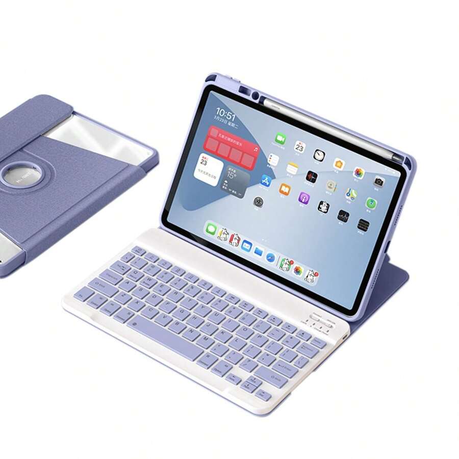 1個帶鍵盤的可旋轉保護套適用於平板電腦(紫色) - 紫色 - 查看 1