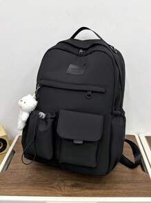 1 pieza Mochila casual de gran capacidad y elegante con colgante de oso, adecuada para uso diario de niñas, escuela y salidas. Mochila escolar de gran capacidad para adolescentes, mujeres, estudiantes universitarios, secundaria y preparatoria. Vuelta a clases, mochila escolar, gran capacidad, portátil, compartimento para laptop, para adolescentes, mujeres, estudiantes universitarios, niños y hombres, universidad - Negro - Ver 3