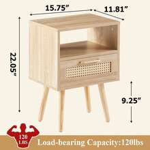 Rattan Nightstands Set of 2, with Rattan Decor Drawer and Open Shelf, Bed Side Tables with Solid Wood Feet, End Table, Night Stands, for Bedroom, Living Room - 棕色 - 查看 2