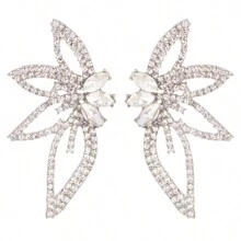 1對長款新娘婚禮鑽石吊燈垂墜耳環,大型時尚陳述飾品,女士少女新娘伴娘派對晚會盛裝珠寶