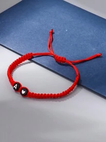 1件手工字母心形串珠手链 女士可调节饰品 - 紅色 - 查看 2