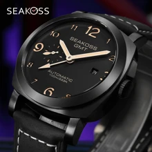 SEAKOSS Men GMT 100Bar Diving Mechanical Watches Super Luminous Sapphire Seagull 2557 Automatic Movement Wristwatches Calendar - Black - View 1
