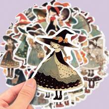 50 張/套卡通女巫塗鴉貼紙,用於裝飾手機、筆記本電腦、手提箱、筆記本等。 - 杏色 - 查看 3