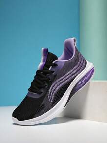 Damen Farbverlauf-Farbige Schnür-Lässig Sportschuhe, rutschfeste, atmungsaktive Mesh Walkingschuhe - Violett - Übersicht 4