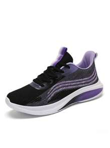 Damen Farbverlauf-Farbige Schnür-Lässig Sportschuhe, rutschfeste, atmungsaktive Mesh Walkingschuhe - Violett - Übersicht 5