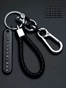 1set Phone Number Card Weaved Rope Car Key Anti Lost Diy Pendant, 8-shaped Keychain With Lock - Black - View 5