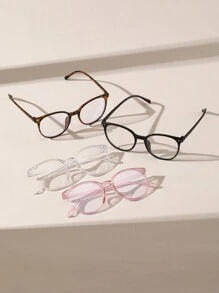 4 件裝女式黑色粉色透明圓形眼鏡透明淺色眼鏡適合返校日常服裝配飾 - 彩色 - 查看 4