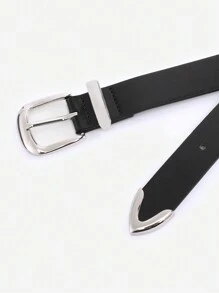 1pc Women's Silver Buckle Metal Ring Casual Pu Belt, Suitable For Daily Life Summer, School Fall, Autumn, Halloween - Black - View 4