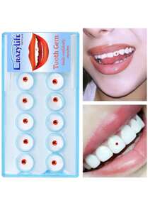 1盒10件，红色水晶莱茵石牙齿饰品牙齿配件 - 紅色 - 查看 1