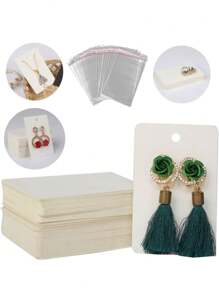 50入組耳環卡，耳環架卡，附 50入組袋，耳環展示卡，用於耳環項鍊展示和珠寶包裝（白色） - 白色 - 查看 1