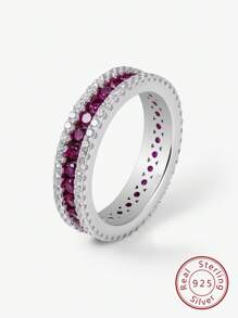 1 chiếc nhẫn cưới bằng bạc 925 đá quý Ruby, thích hợp cho đám cưới, tiệc tùng, Giáng sinh, năm mới, quà tặng Ngày của Mẹ, trọng lượng bạc 7g - Bạc - Xem 5
