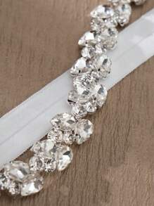 1pc Lady's Elastic Leg Garter With Rhinestone Design, Perfect For Wedding Decoration - Silver - View 4