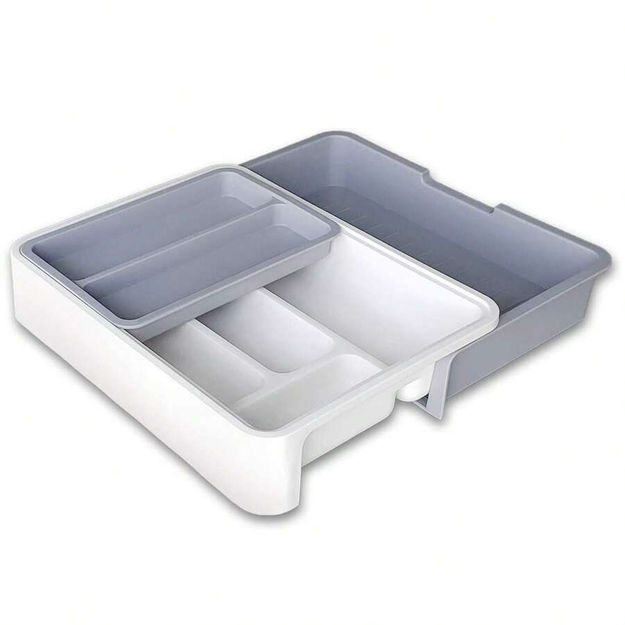 Kitchen Drawer Organizer - Expandable Silverware Organizer/Utensil Holder And Cutlery Tray With Drawer Dividers For Makeup, Stationeryand Kitchen Utensils - Gray White - View 1