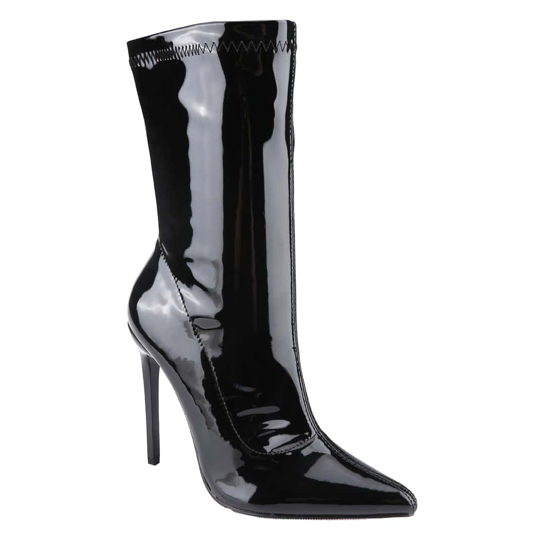 BELOVELY【Sharpe12】Women's Patent Leather PU MidCalf Boots Pointy Toe