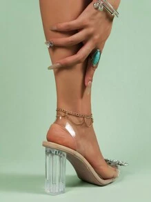 Women's Crystal High Heels; Transparent Strap High Heel Shoes; Diamond Wedding Shoes; New 2023 Heels For Women; Spring/summer Women's Shoes; Women's Work Heels With Back Strap; Fashionable Work Heels For Women; Occupational Women's Shoes - Apricot - View 3