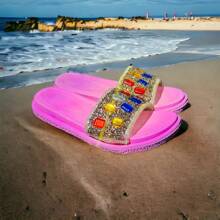 Sandalias de mujer con brillos. Sandalias de uso domestico, playa, ducha o balneario. Sandalias antideslizantes. - Rosa - Ver 1