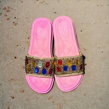 Sandalias de mujer con brillos. Sandalias de uso domestico, playa, ducha o balneario. Sandalias antideslizantes. - Rosa - Ver 2