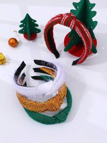 4 cái/bộ băng đô Giáng sinh, phụ kiện tóc thời trang cho nữ với thiết kế nút thắt chữ thập màu đỏ và xanh lá cây cho trang phục dự tiệc ngày lễ hình tai hươu - Nhiều màu - Xem 2