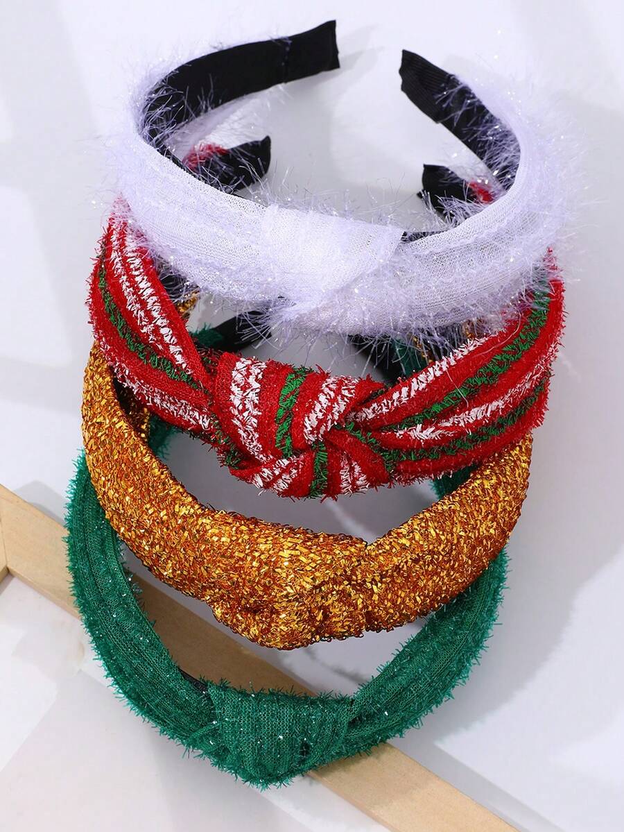 4 cái/bộ băng đô Giáng sinh, phụ kiện tóc thời trang cho nữ với thiết kế nút thắt chữ thập màu đỏ và xanh lá cây cho trang phục dự tiệc ngày lễ hình tai hươu - Nhiều màu - Xem 1