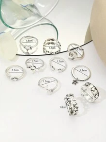 10 piezas Set de anillo estilo bohemio retro estrella y luna & con diseño de diamante de imitación , adecuado para de mujeres uso diario