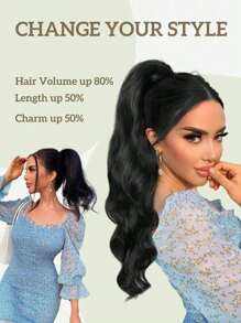 马尾接发，合成 26 英寸长波浪夹式马尾接发，适合女性日常使用 - 間色 - 查看 7