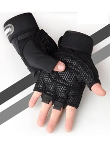 1 Pair Unisex Sport Fingerless Gloves, Suitable For Fitness, Outdoor Cycling, Climbing, Non-Slip Wrist Protection,Black Gloves, Gym