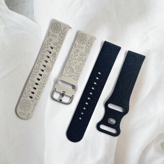 2 件花卉雕刻表带，适用于三星 Galaxy Watch 6/5/4 40 毫米 44 毫米、Galaxy Watch 5 Pro 45 毫米、Galaxy Active 2、Galaxy Watch 3、20 毫米柔软硅胶替换表带，适合女性，可作为返校学生的礼物