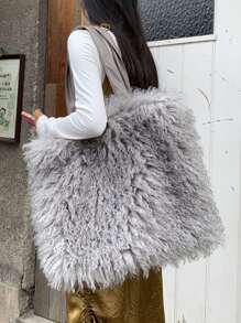 Solid Color Large Capacity Women's Tote Bag - Grey - View 4