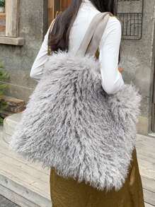 Solid Color Large Capacity Women's Tote Bag - Grey - View 2