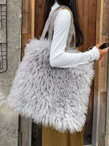 Solid Color Large Capacity Women's Tote Bag - Grey - View 1