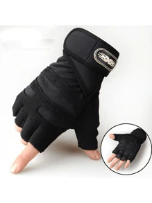 1 Pair Unisex Sport Fingerless Gloves, Suitable For Fitness, Outdoor Cycling, Climbing, Non-Slip Wrist Protection,Black Gloves, Gym
