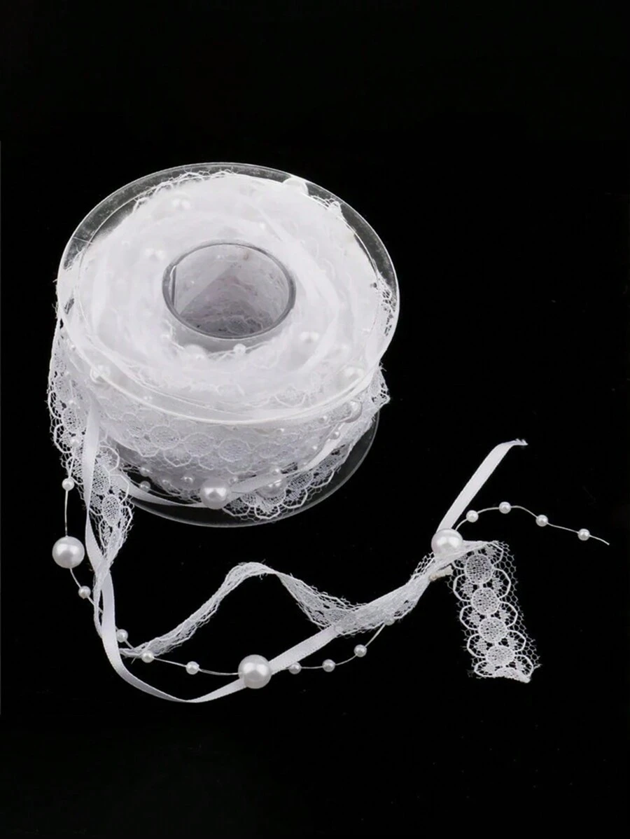 1 件 3 米人造珍珠链蕾丝丝带带花边手持花束装饰条适用于生日和婚礼场景布置，DIY 装饰配件（不含塑料轴），圣诞节