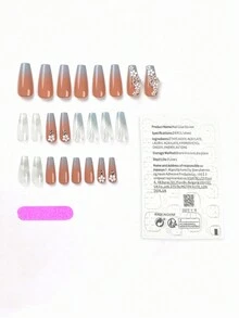 24 件长棺材优雅创意 3D 立体装饰蝴蝶花朵设计全覆盖假指甲，适合女性妈妈妻子姐妹青少年女朋友、情人节、感恩节、生日、圣诞节礼物，含 1 个指甲锉和 1 片指甲果冻胶，让您魅力四射 - 彩色 - 查看 4