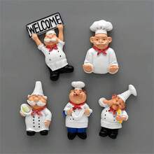 6pcs, Kitchen Chef Refrigerator Magnet, Cartoon Fridge Magnet, 3D Magnetic Stickers, Refrigerator Decoration, Cute Things, Kitchen Decoration Collection, Home Decor, Room Decor, Birthday Gift - White - View 3