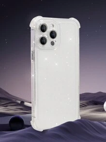 1pc Transparent Shockproof Electroplated Button Phone Case Compatible With Apple/, Fits 17 Pro Max - Clear - View 5