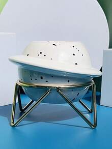 1pc Blue Star Shaped Flower Pot With Golden Stand Base - Black and White - View 7
