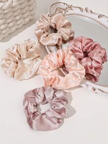 5件套粉色缎面大蝴蝶结发圈甜美风马尾发圈，粉色配饰发绳，休闲化妆居家健身女士配饰头饰弹力发带美容家居发饰 - 彩色 - 查看 3