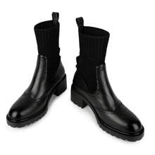 ISNOM  Ankle Boots For Women Chelsea Boots Sock Boots For Women Slip On Elastic Oxford Boots Elastic Lug Sole Boots With Low Chunky Heel - 黑色 - 查看 1