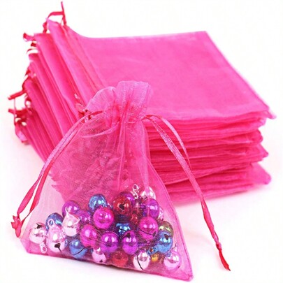 50 piezas Bolsas de organza con cordón para regalos, joyas, embalaje de pulseras, transparentes, útiles escolares, adecuadas para caramelos, chocolate, galletas, etc. para eventos como bodas, fiestas, Día de San Valentín y vuelta al colegio