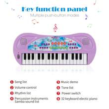 32 Keys Kids Keyboard Portable Electronic Musical Instrument Multi-Function Music Keyboard Piano for Kids (Purple) - Black - View 3
