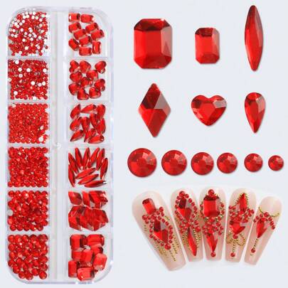 12 Grids 3D Flat Bottom Nail Art Rhinestones, Glass Ab Crystals Diy Jewelry Making Kit For Facial, Clothing, Nail Art Decoration Nail Charms Nail Gems Nail Supplies Nails