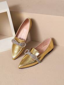 Zapatos Planos Con Decoración De Diamantes De Imitación Y Brillo Dorado Para Mujer - Dorado - Ver 4