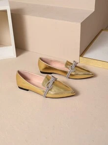 Zapatos Planos Con Decoración De Diamantes De Imitación Y Brillo Dorado Para Mujer - Dorado - Ver 3