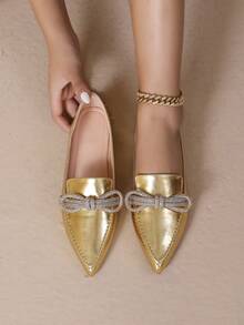 Zapatos Planos Con Decoración De Diamantes De Imitación Y Brillo Dorado Para Mujer - Dorado - Ver 2