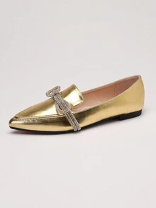 Zapatos Planos Con Decoración De Diamantes De Imitación Y Brillo Dorado Para Mujer - Dorado - Ver 5