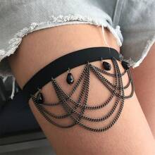 性感女性时尚流苏吊坠黑色腿链 - 黑色 - 查看 2